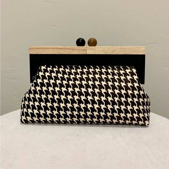 Houndstooth Real Hair-on-horsehide Handmade Wooden Frame Clutch/Shoulder Bag - Picture 4 of 15
